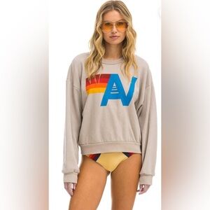 Aviator Nation Logo Relaxed Crew Sweatshirt, Tan- Large
